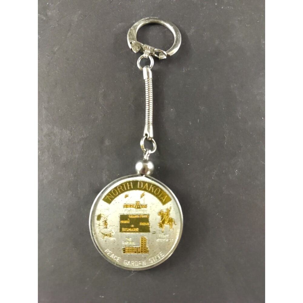 Vintage North Dakota State Keychain Fob Peace Garden Picture Frame